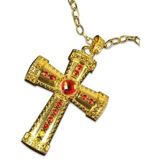 Verkleed Sinterklaas ketting goud-rood kruis voor volwassenen