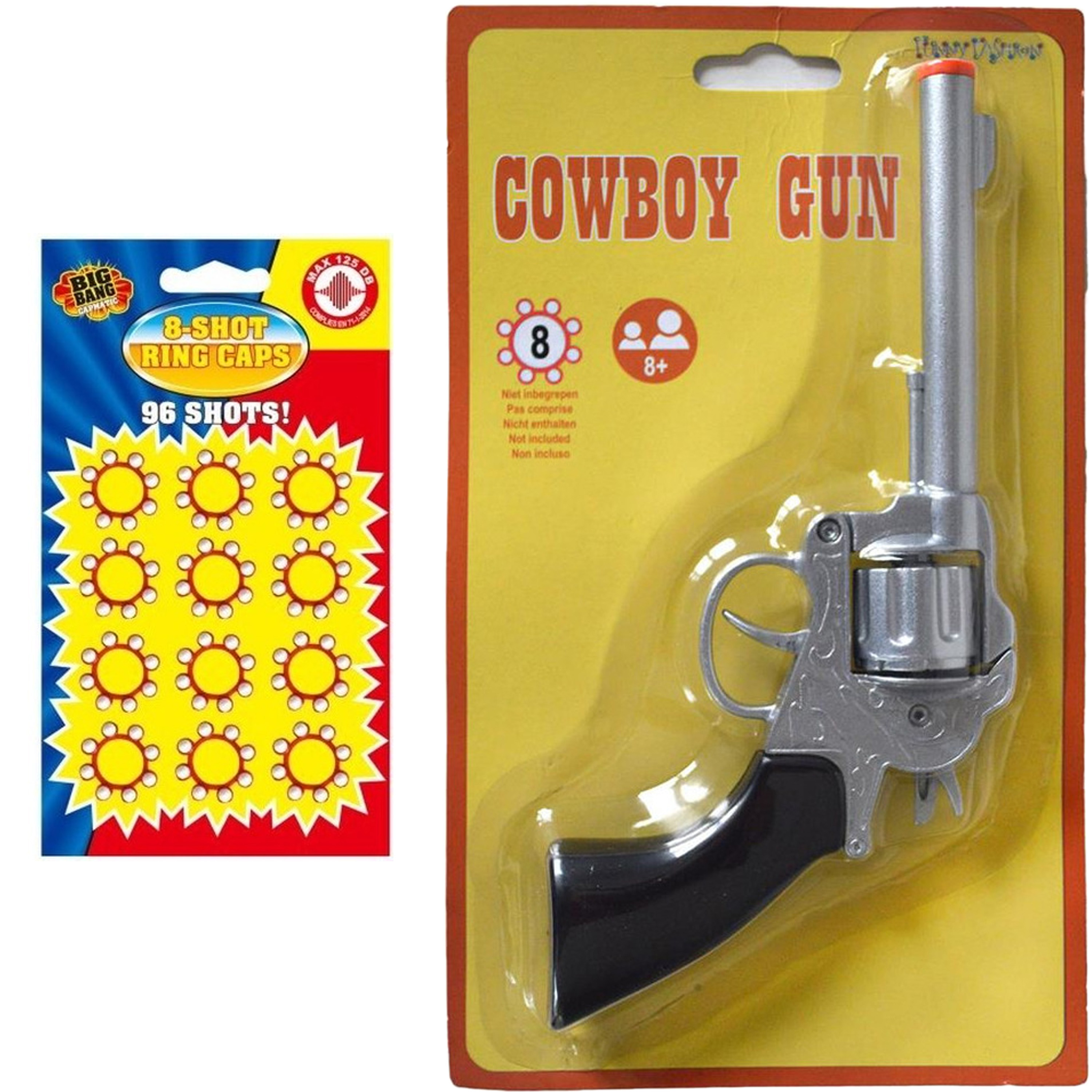 Verkleed speelgoed revolver-pistool metaal 8 schots met plaffertjes