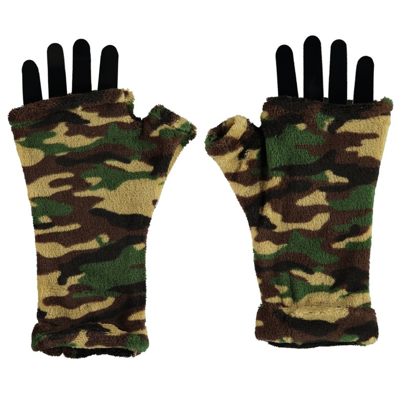 Vingerloze fleece handschoenen camouflage print voor volwassenen