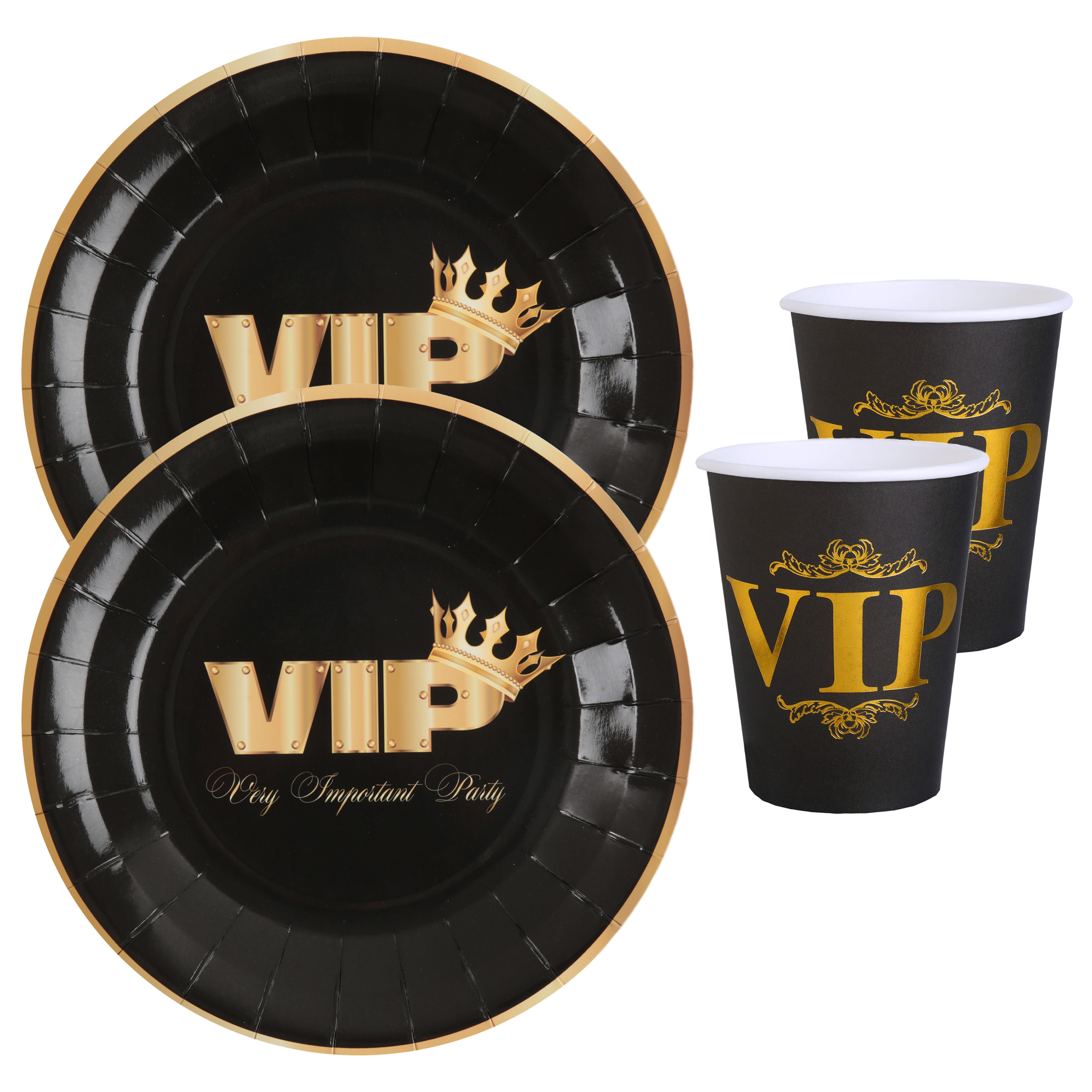 VIP feest wegwerp servies set 10x bordjes-10x bekers zwart-goud