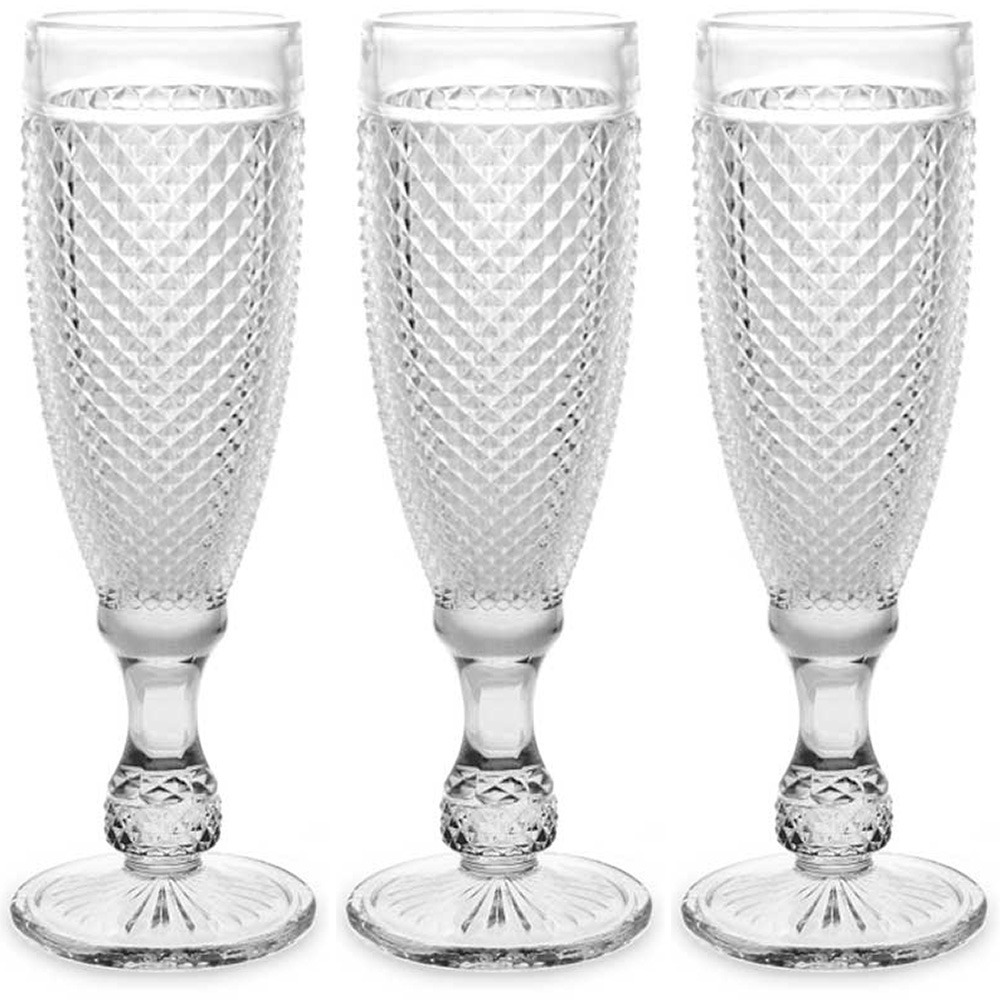 Vivalto Prosecco-champagneglazen glas set 6x stuks 185 ml Luxe Diamonds relief glas
