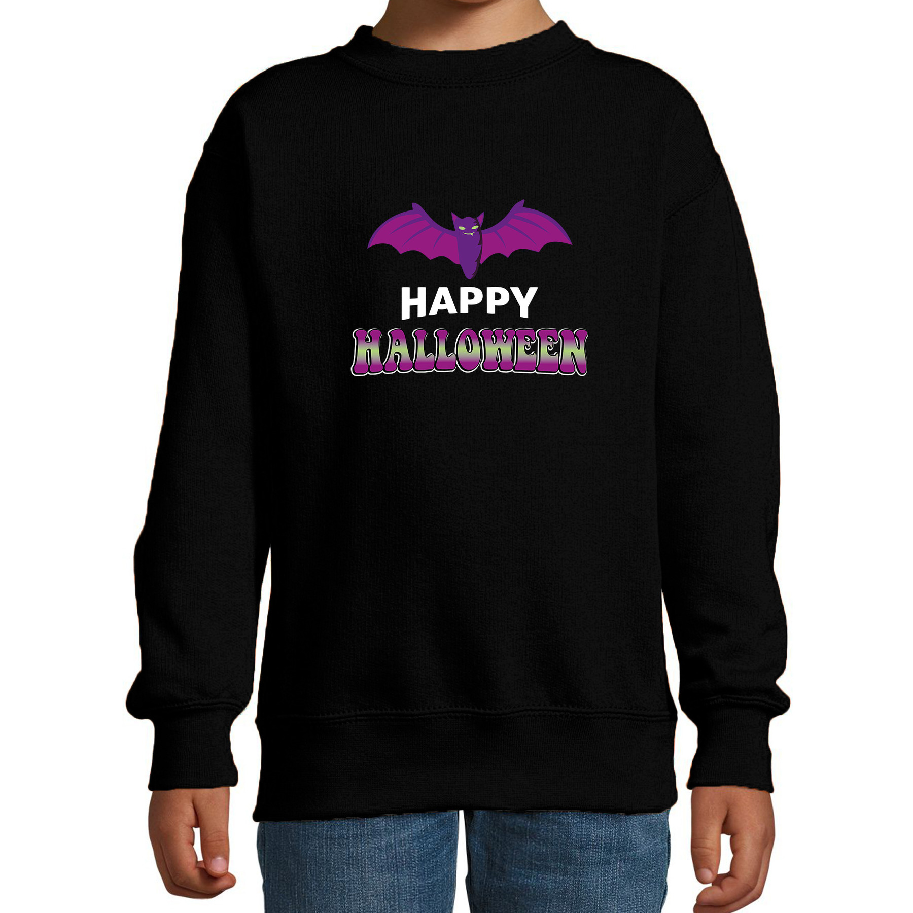 Vleermuis-happy halloween horror trui zwart voor kinderen verkleed sweater-kostuum