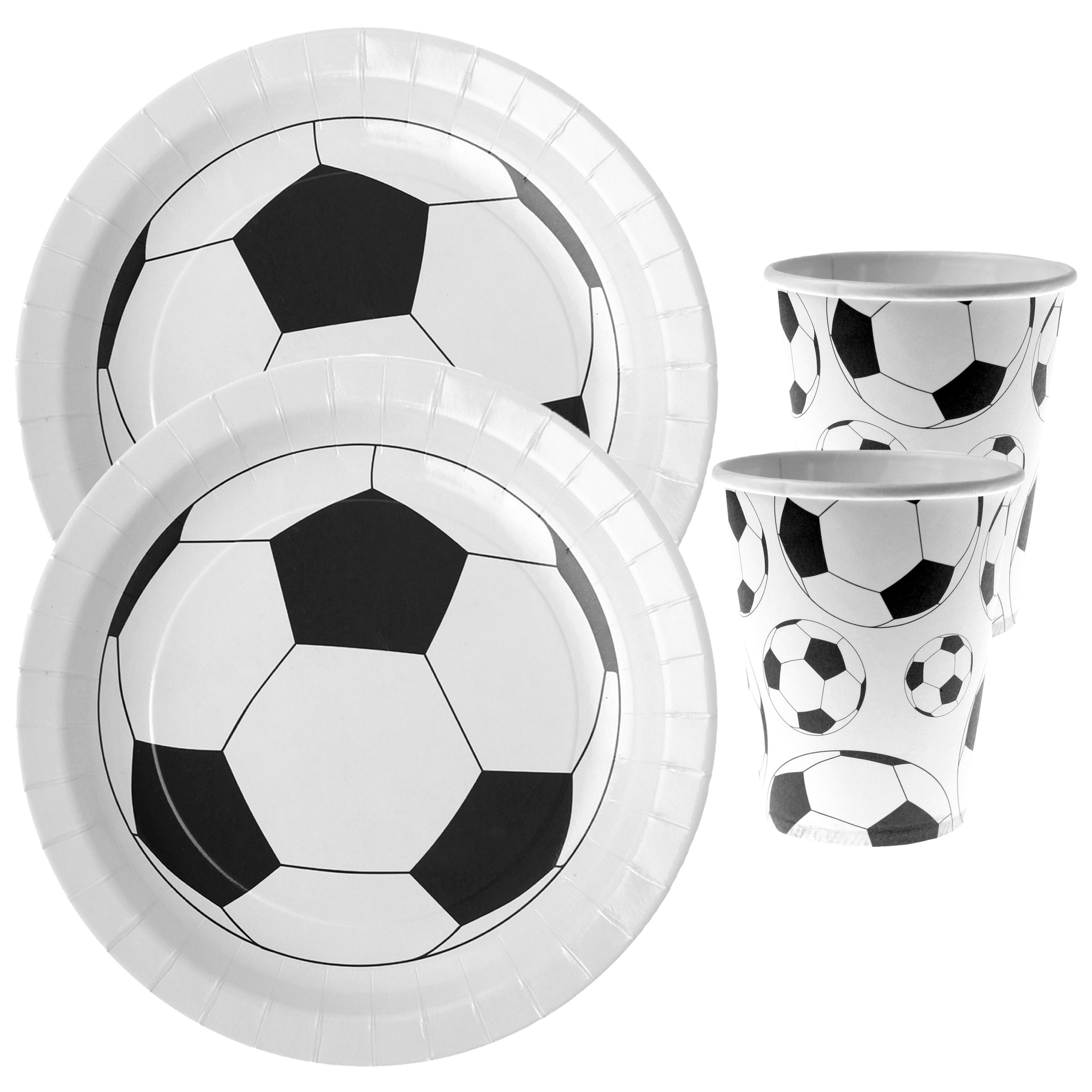 Voetbal feest wegwerp servies set 10x bordjes-10x bekers wit-zwart