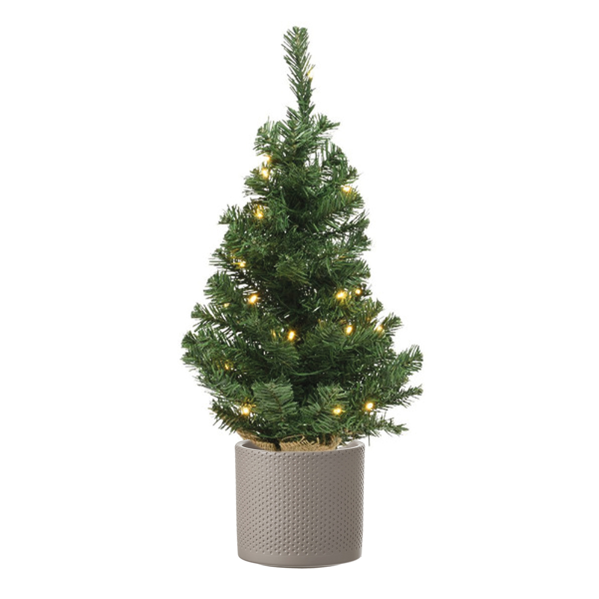 Volle kunst kerstboom 75 cm met verlichting inclusief taupe pot