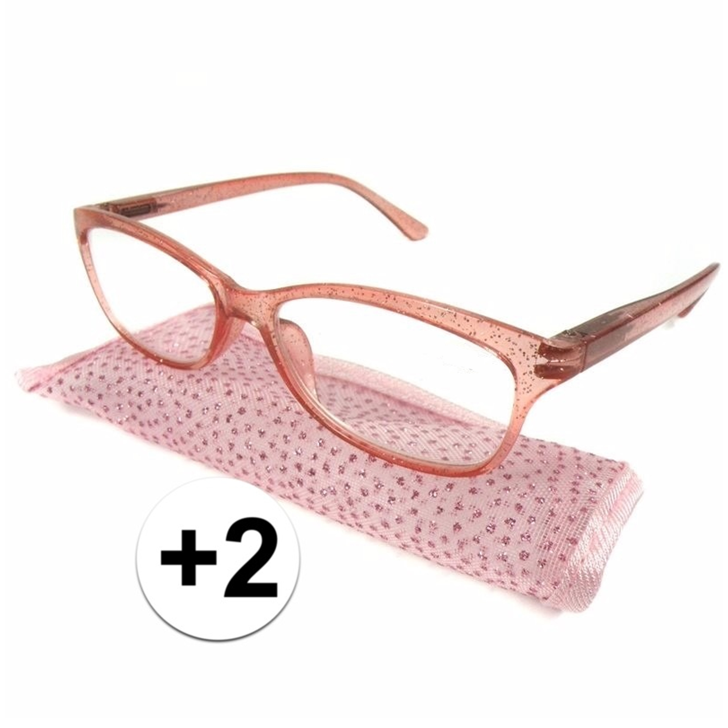 Voordelige leesbril +2 glitter roze