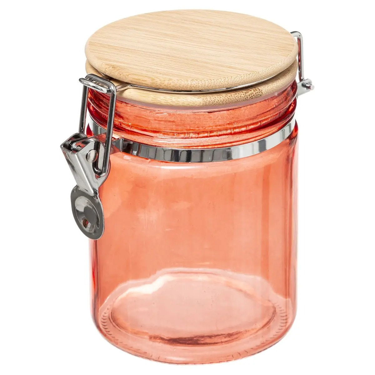Voorraadbus-voorraadpot 0,75L glas koraal oranje met bamboe deksel en beugelsluiting