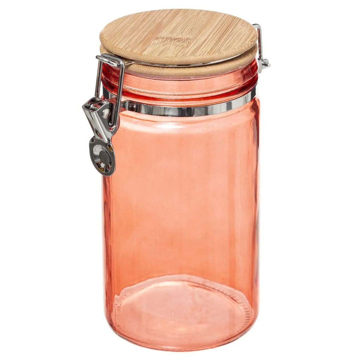 Voorraadbus-voorraadpot 1L glas koraal oranje met bamboe deksel en beugelsluiting