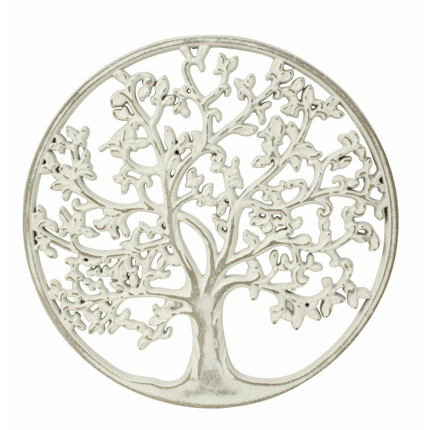 Wanddecoratie Tree of Life-Levensboom ornament Mdf hout Dia 30 cm wit