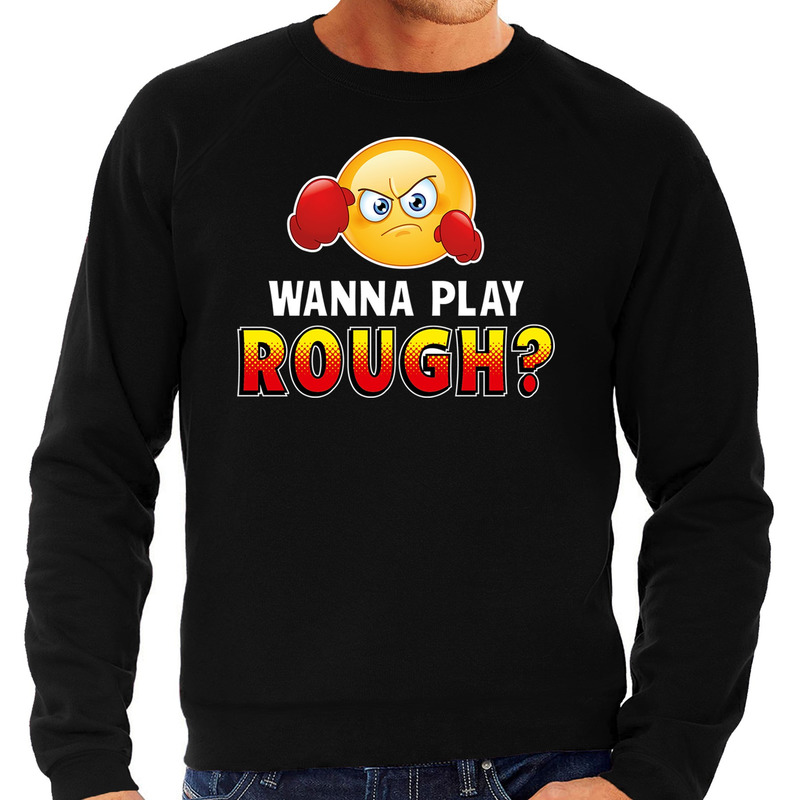 Wanna play rough emoticon fun trui heren zwart