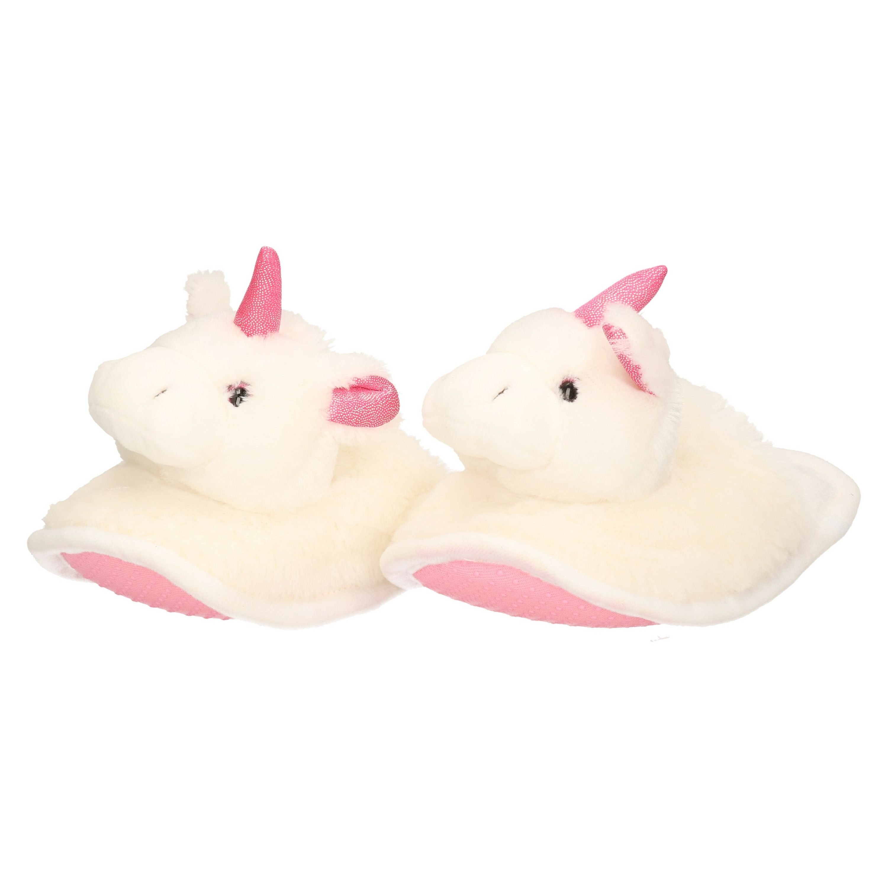 Warme dieren slofjes-pantoffeltjes eenhoorn wit-roze voor jongens-meisjes-kinderen