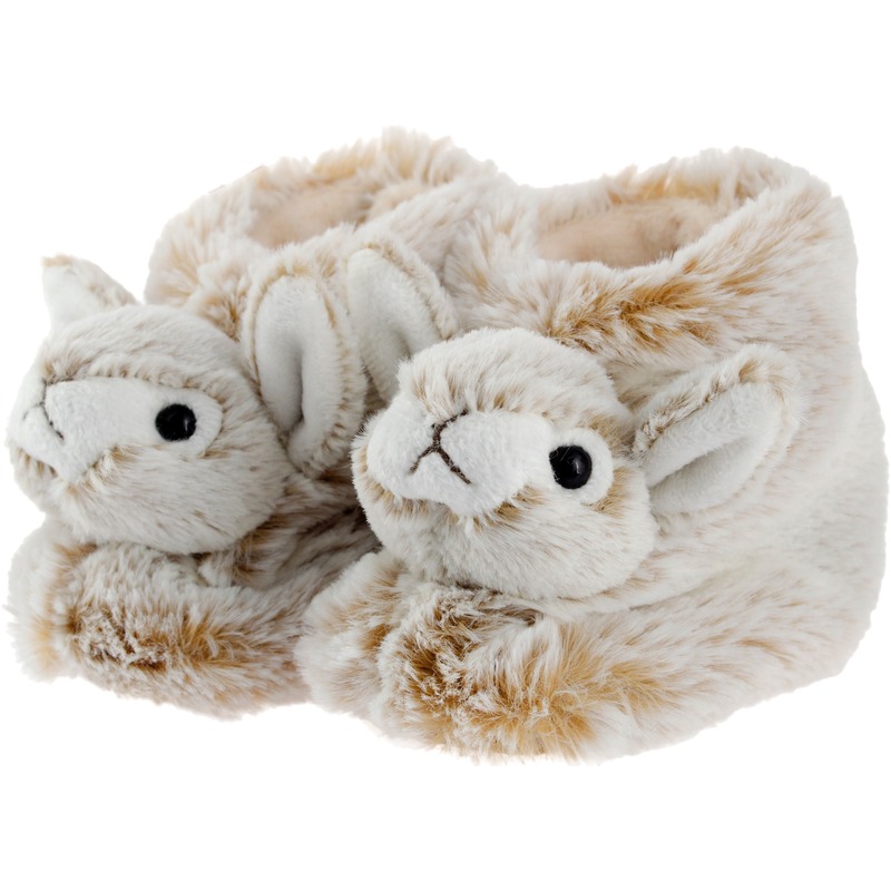 Warme dieren slofjes-pantoffeltjes konijn-haas bruin-wit voor jongens-meisjes-babys