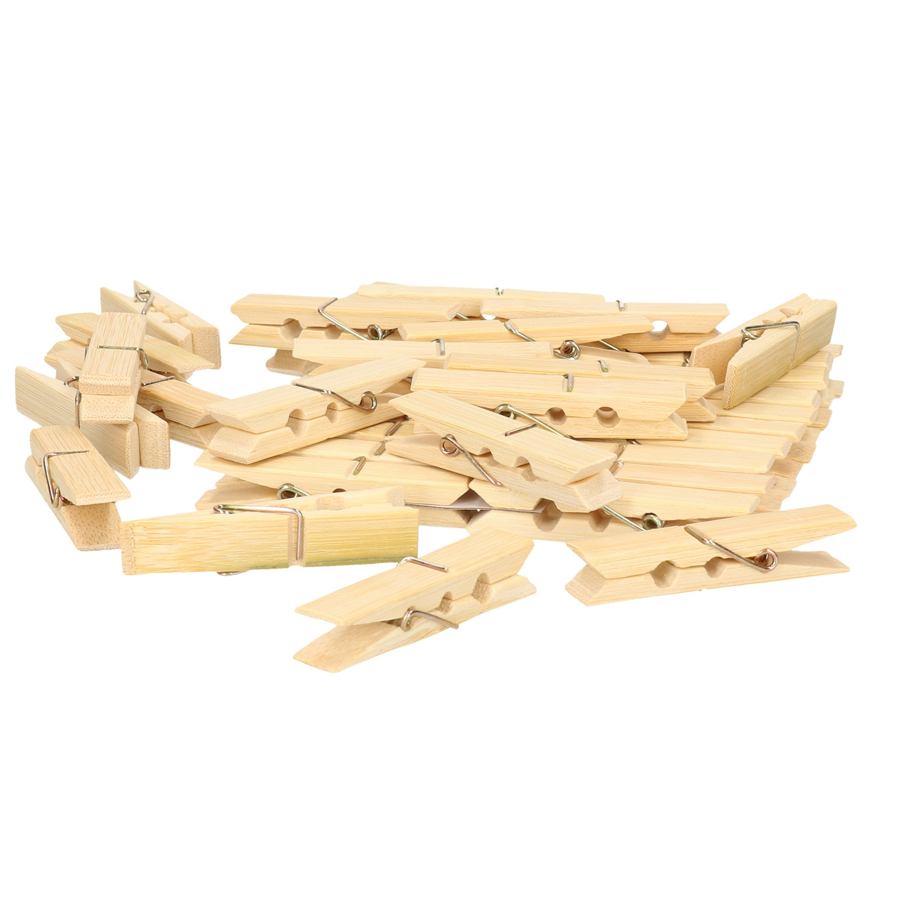 Wasknijpers voor wasgoed ophangen bamboe hout 120x stuks beige 7 cm