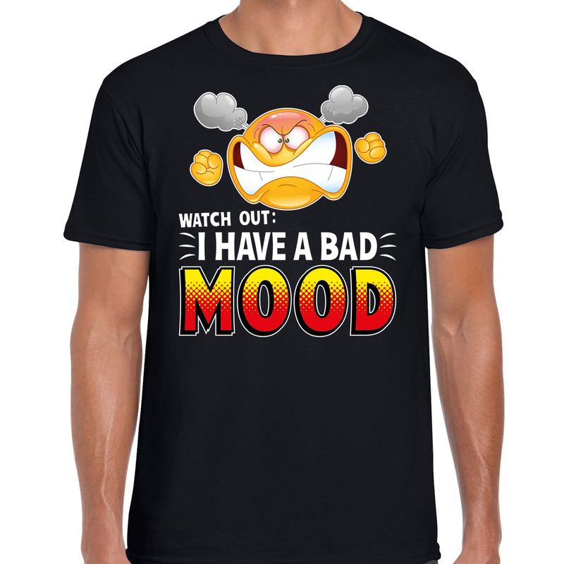 Watch out i have a bad mood emoticon fun shirt heren zwart voor heren