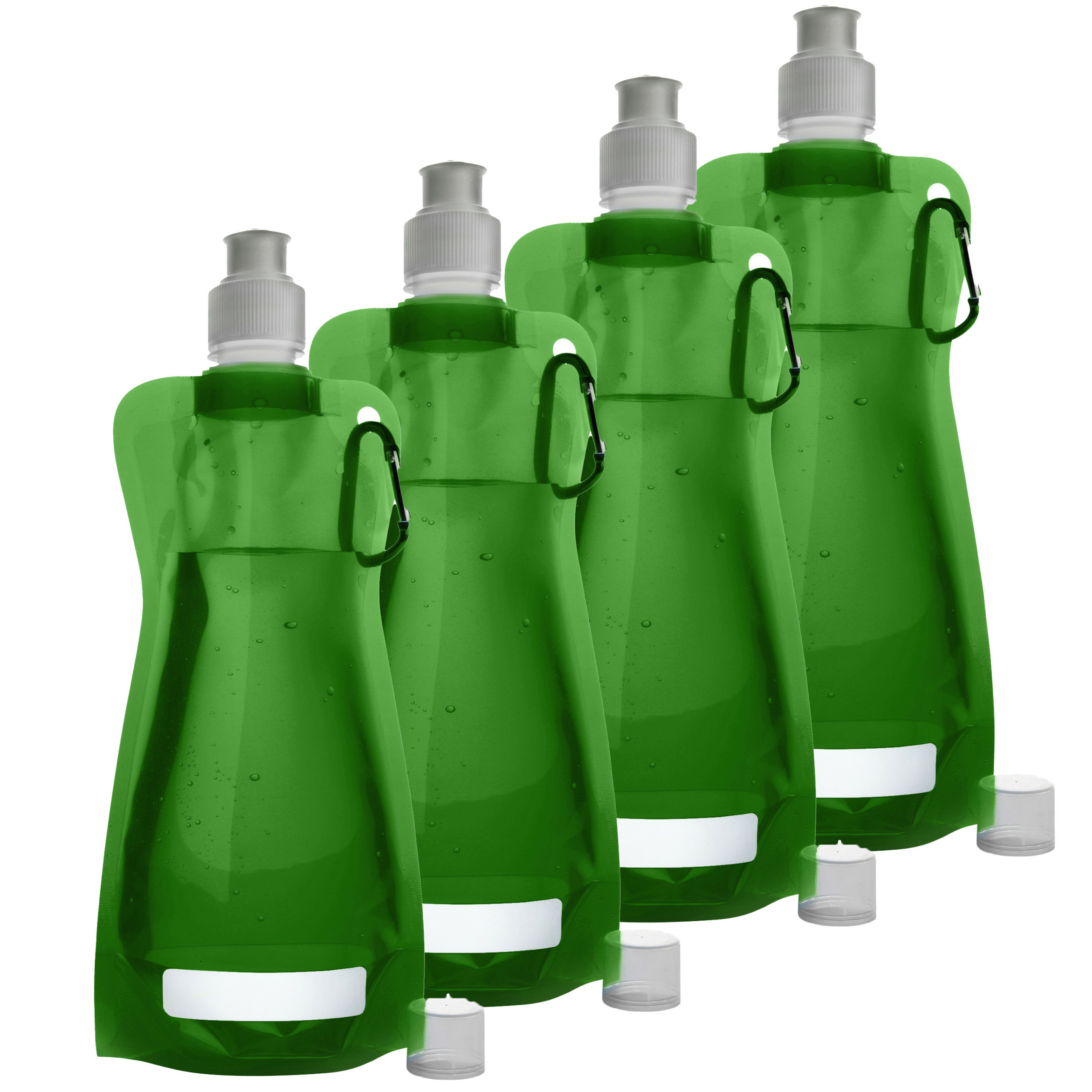 Waterfles-drinkfles opvouwbaar 10x groen kunststof 420 ml schroefdop karabijnhaak