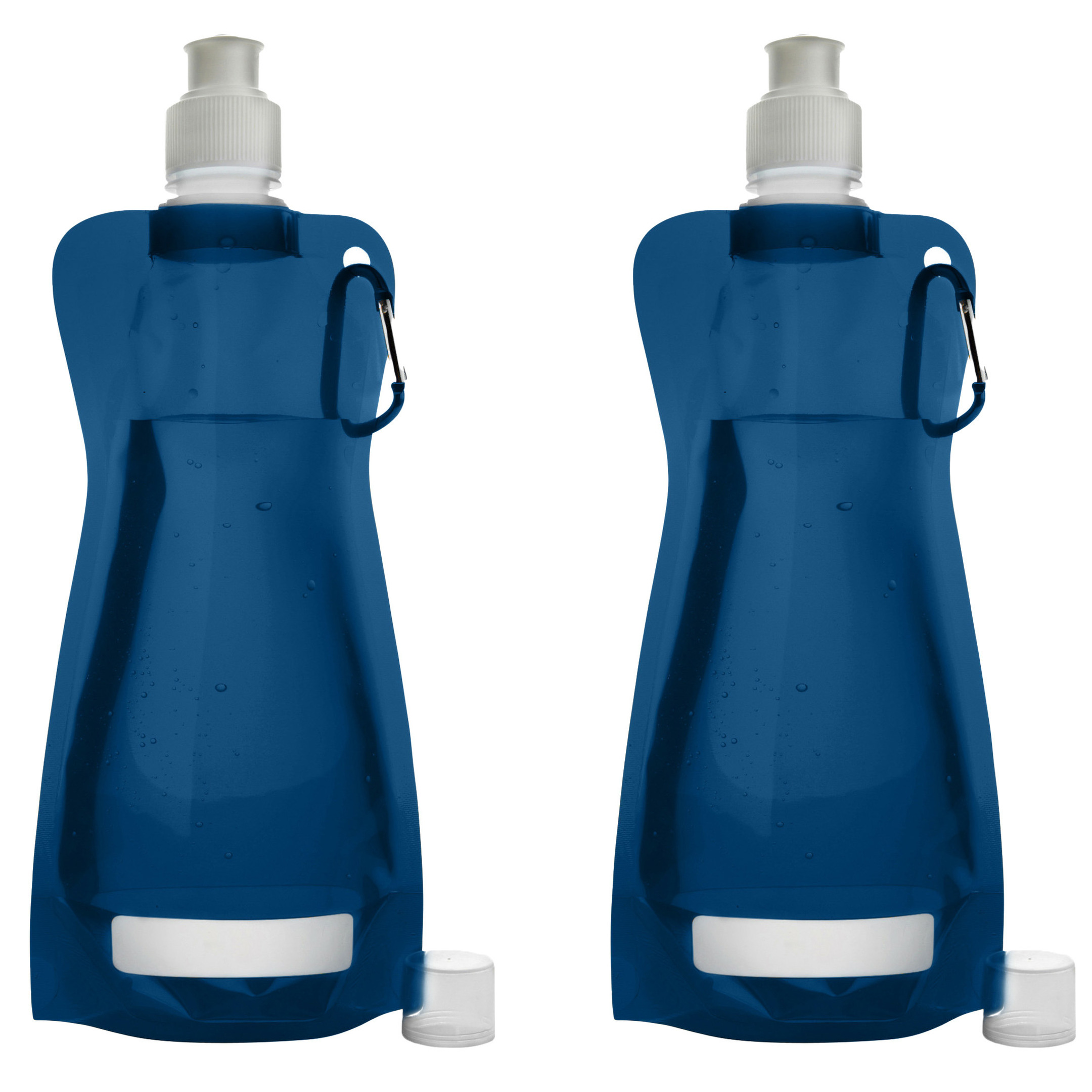 Waterfles-drinkfles opvouwbaar 2x blauw kunststof 420 ml schroefdop karabijnhaak