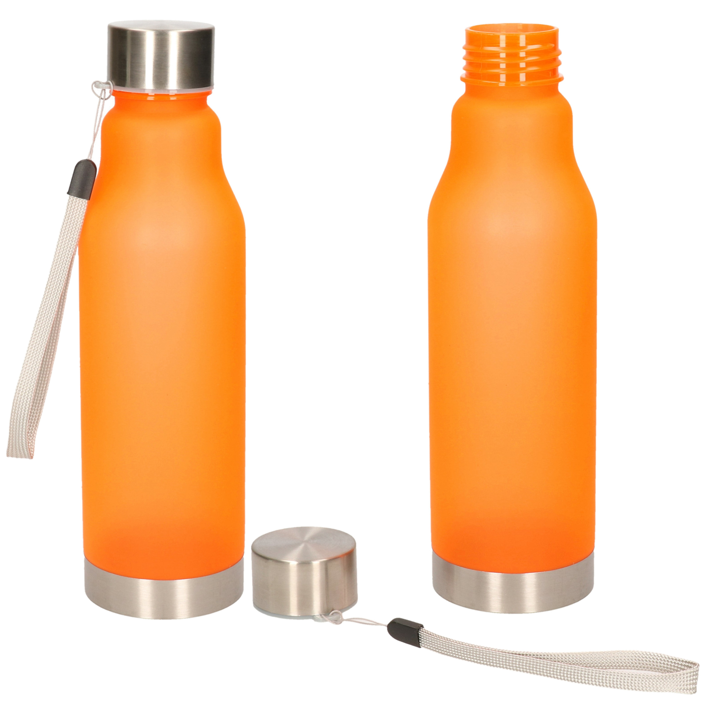 Waterfles-drinkfles-sportfles 2x oranje kunststof-rvs 600 ml