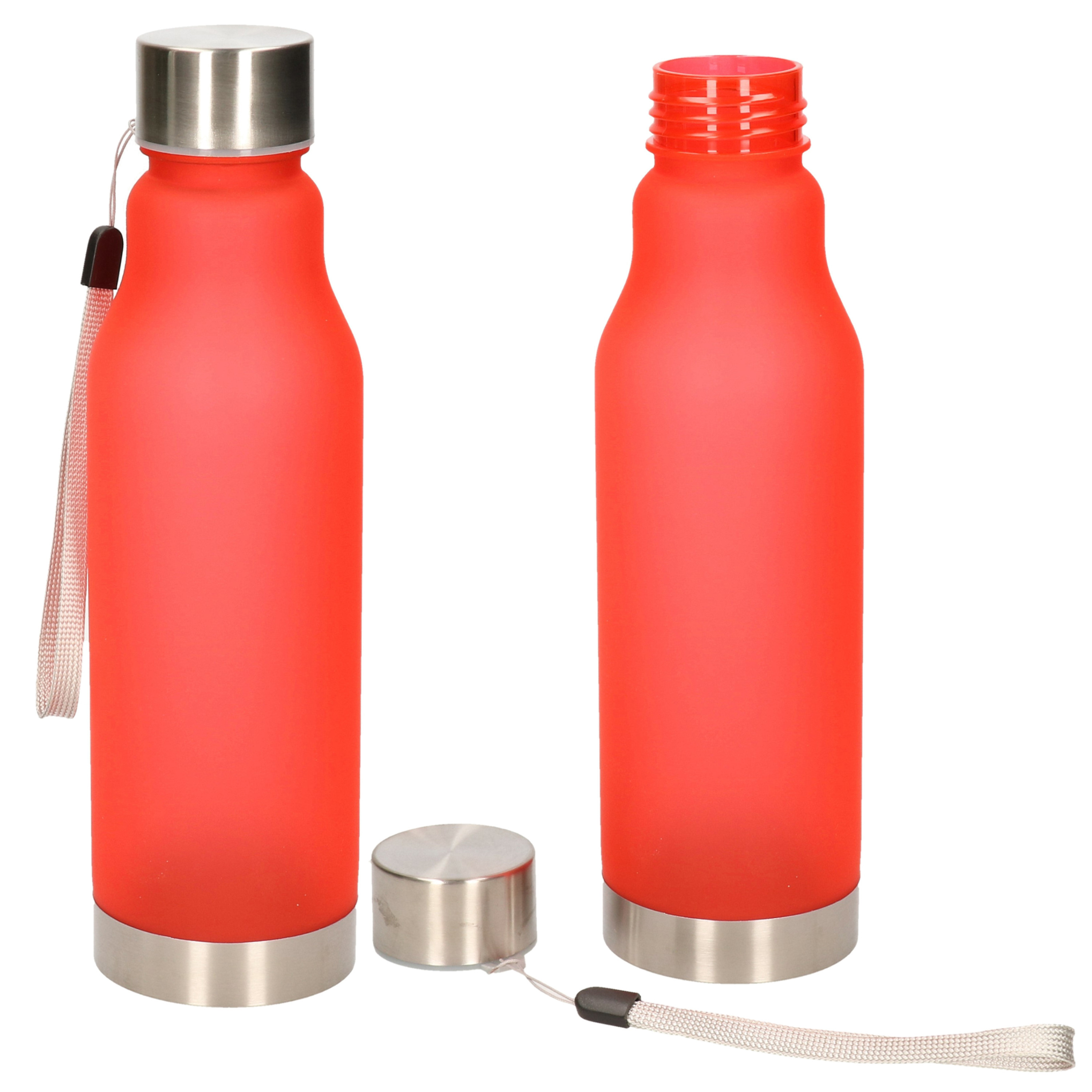 Waterfles-drinkfles-sportfles 2x rood kunststof rvs 600 ml