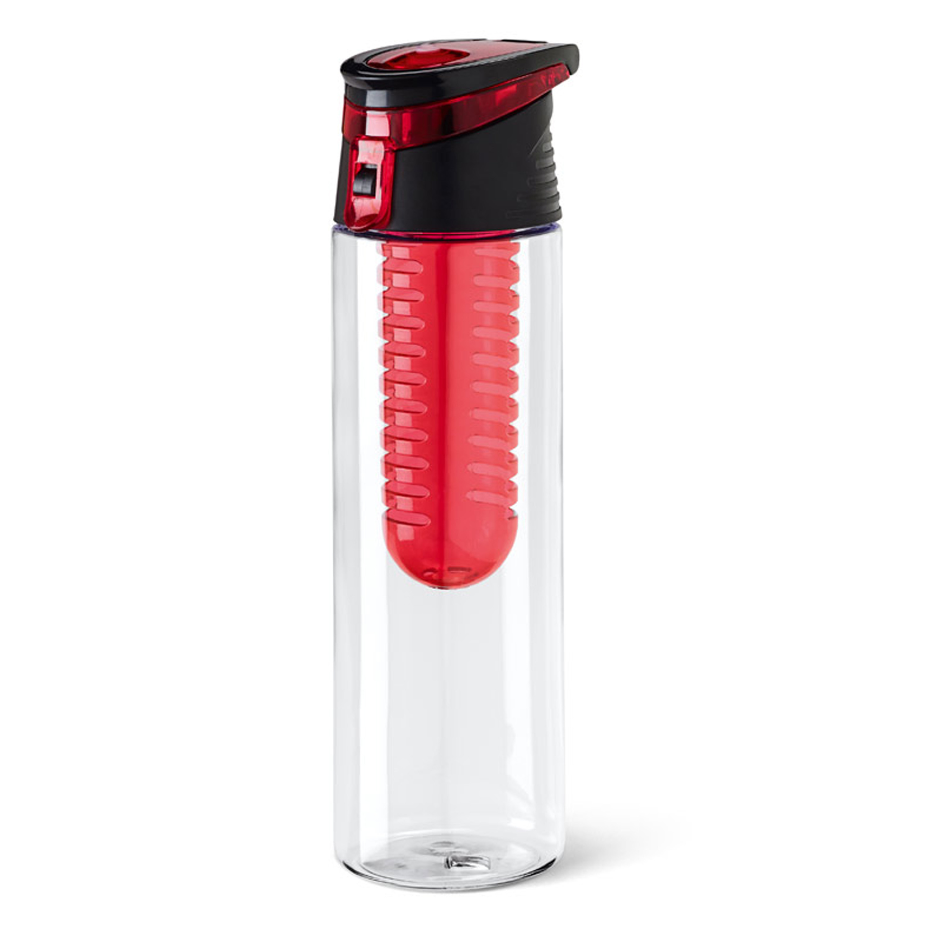 Waterfles-sportfles-drinkfles Waterprofs transparant-rood kunststof 740 ml met fruit filter