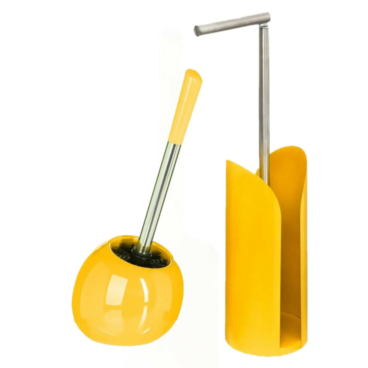 WC--toiletborstel met toiletrolhouder set geel