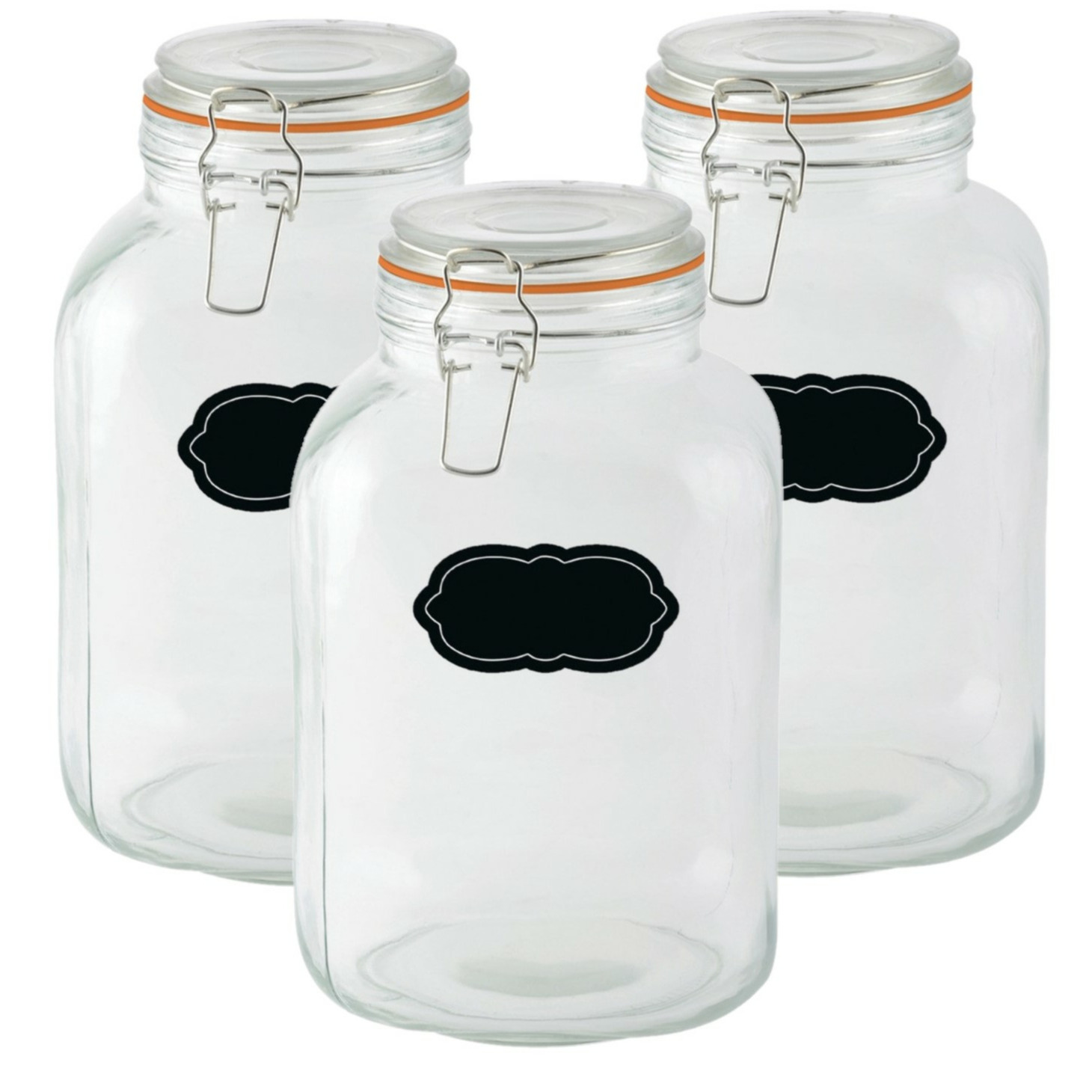 Weckpot-inmaakpot 3x 3L glas met beugelsluiting incl. etiketten