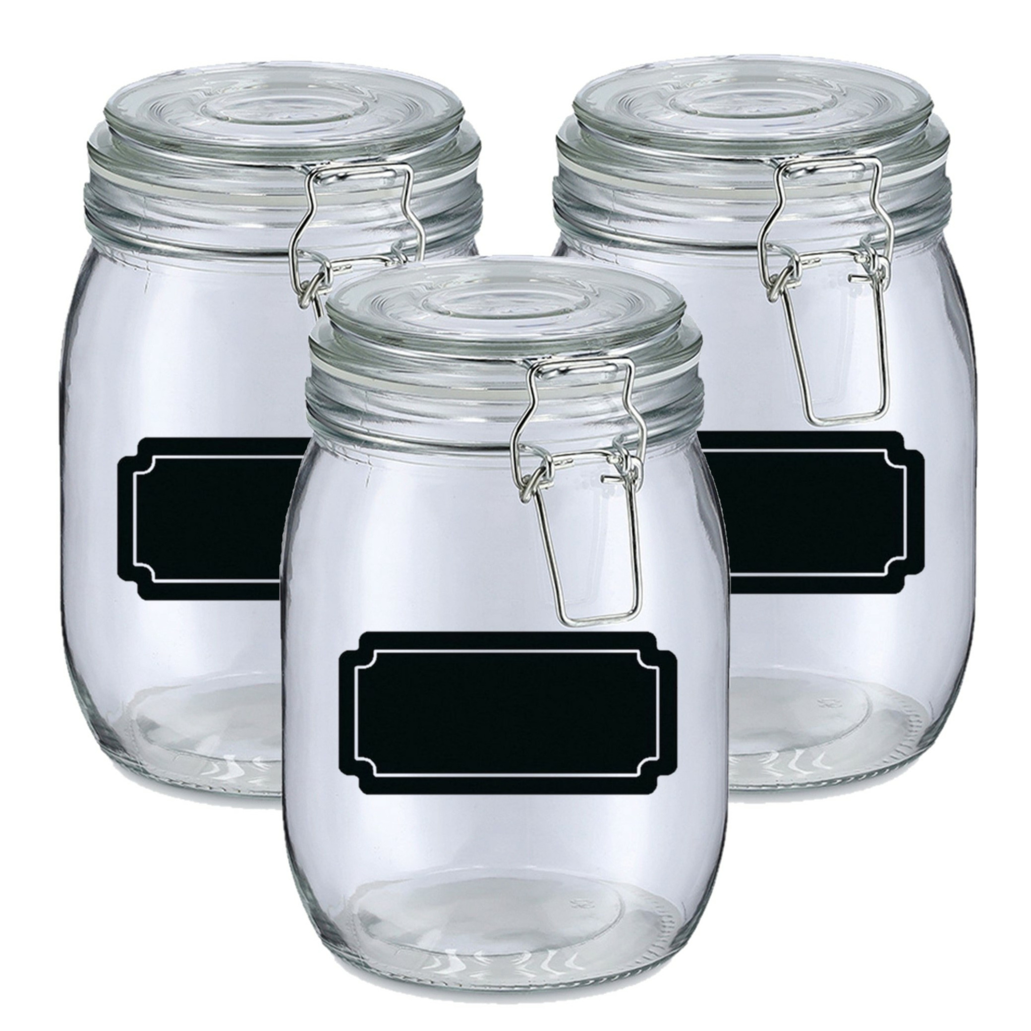 Weckpotten-inmaakpotten 4x 1L glas met beugelsluiting incl. etiketten