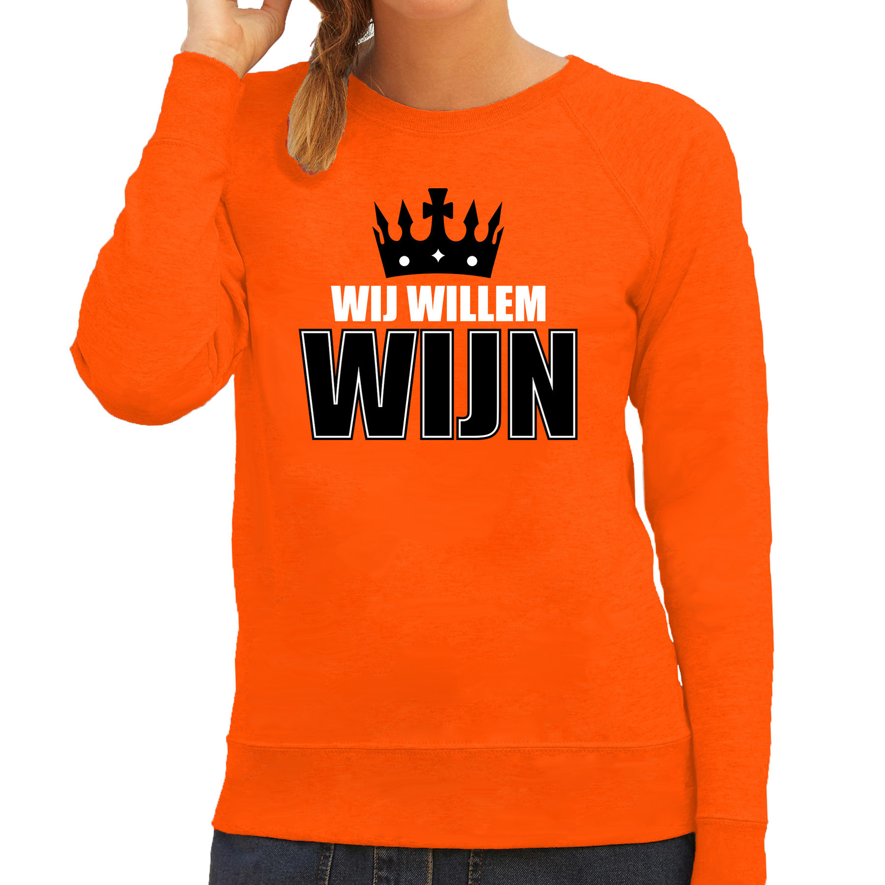 Wij Willem wijn sweater oranje voor dames Koningsdag truien