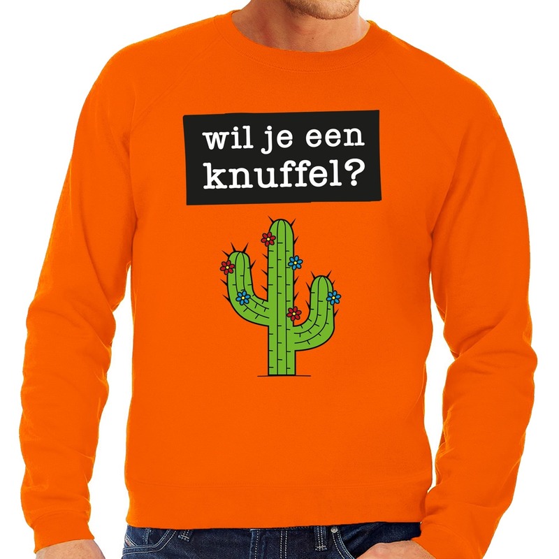 Wil je een Knuffel fun sweater oranje voor heren