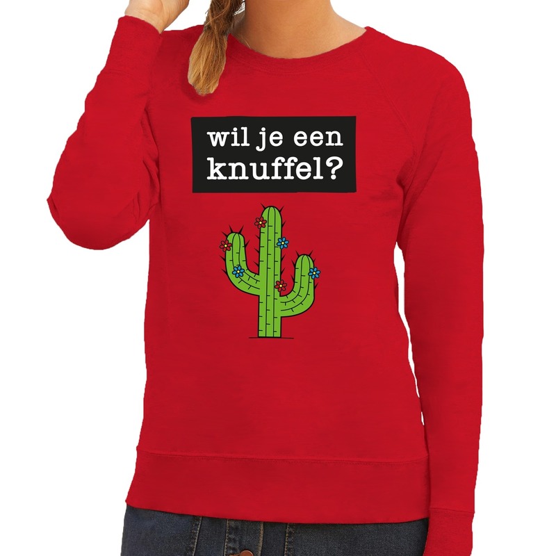 Wil je een Knuffel fun sweater rood voor dames