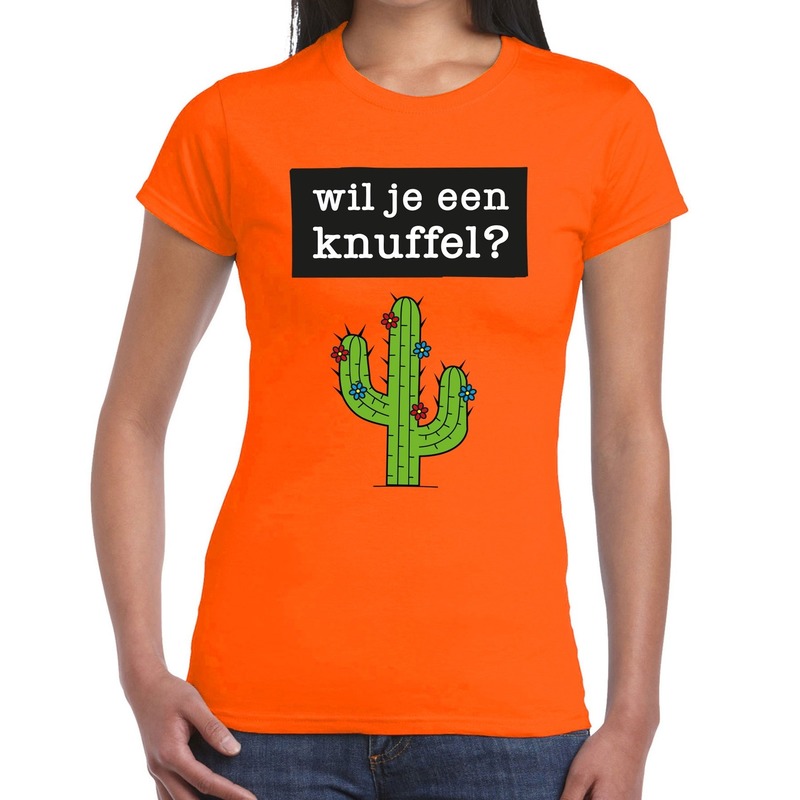 Wil je een Knuffel fun t-shirt oranje voor dames