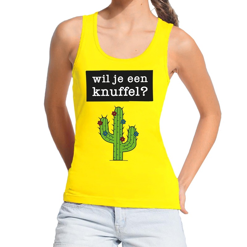 Wil je een Knuffel fun tanktop-mouwloos shirt geel voor dames