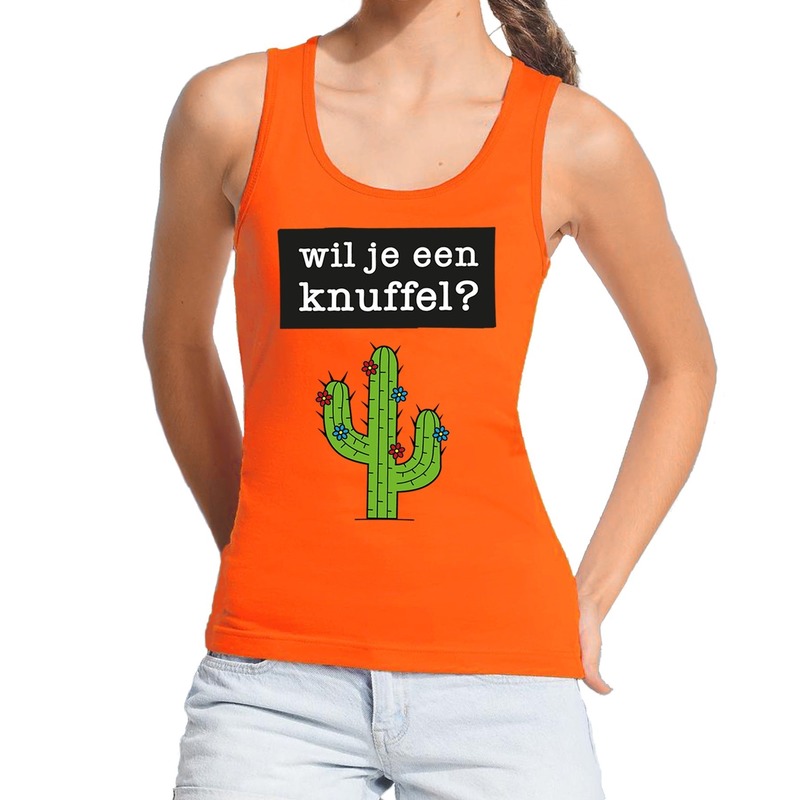 Wil je een Knuffel fun tanktop-mouwloos shirt oranje voor dames