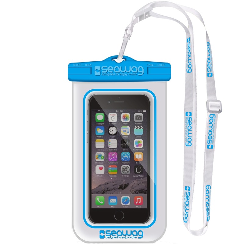 Witte/blauwe waterbestendige universele smartphone/mobiele telefoon hoes met polsband