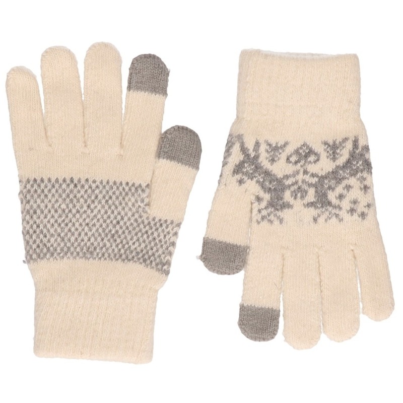 Witte gebreide handschoenen met Noorse print voor dames