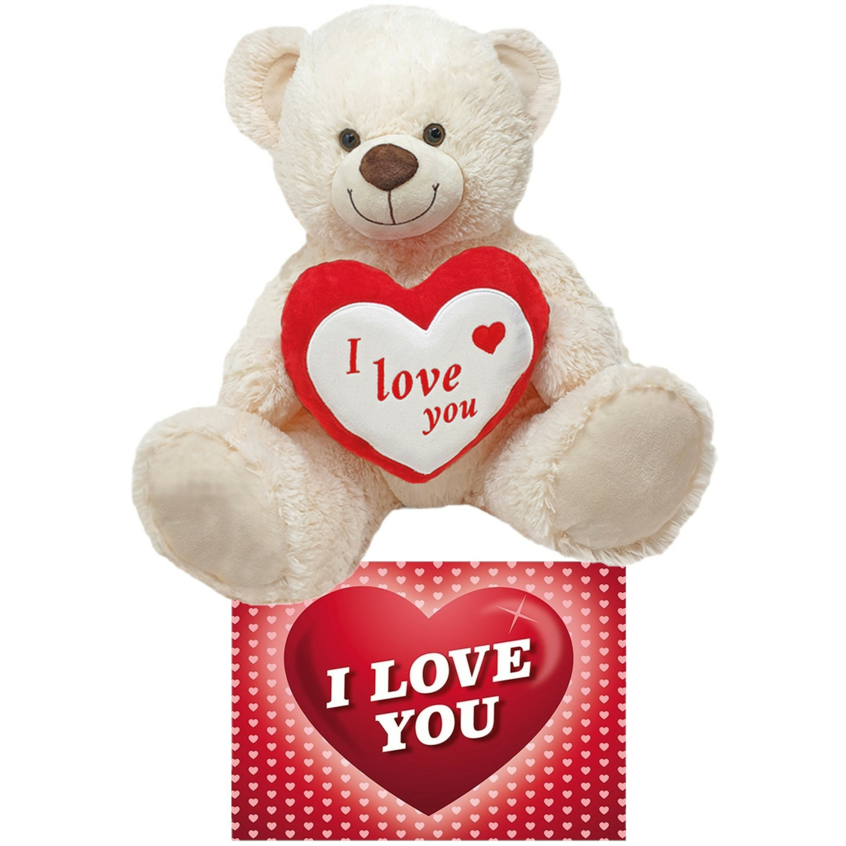 Witte pluche knuffelbeer-teddybeer 45 cm incl. Valentijnskaart I Love You
