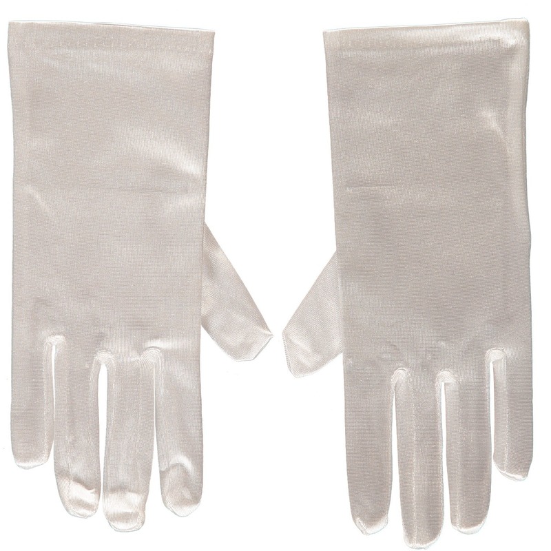 Witte satijnen verkleed handschoenen 20 cm