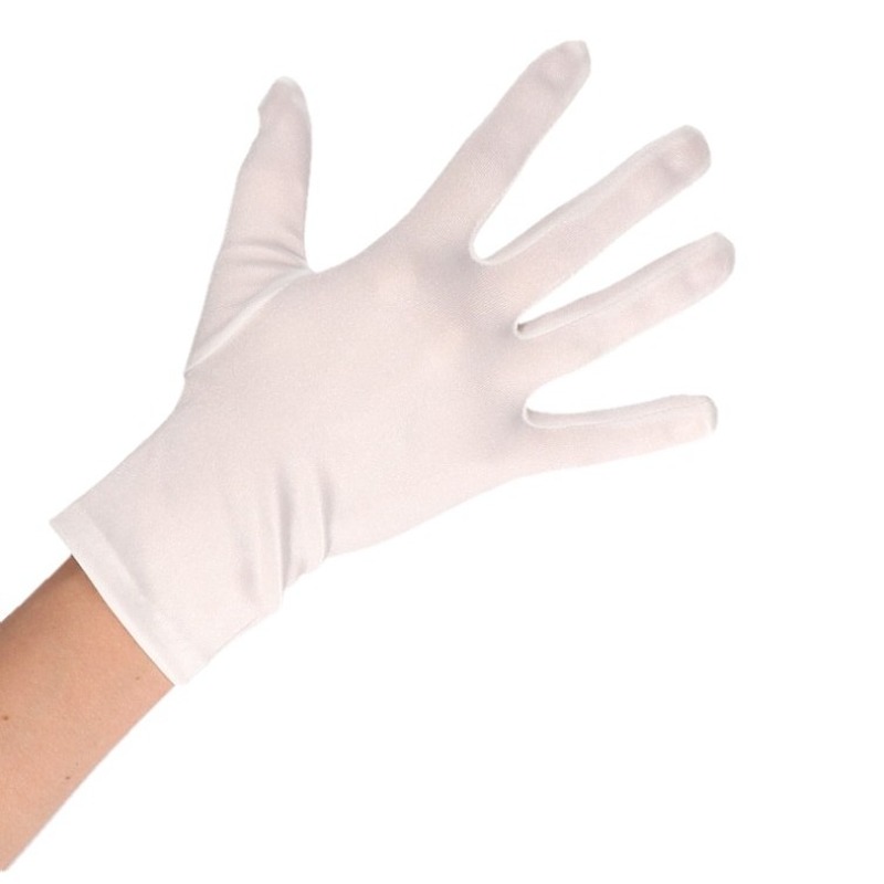 Witte verkleed handschoenen kort satijn voor volwassenen