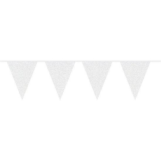 Witte vlaggenlijnen met glitters 10 meter