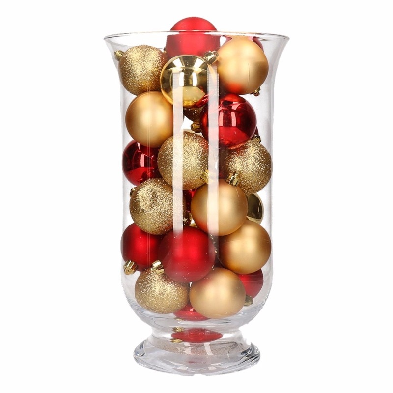 Woondecoratie vaas met goud-rode kerstballen