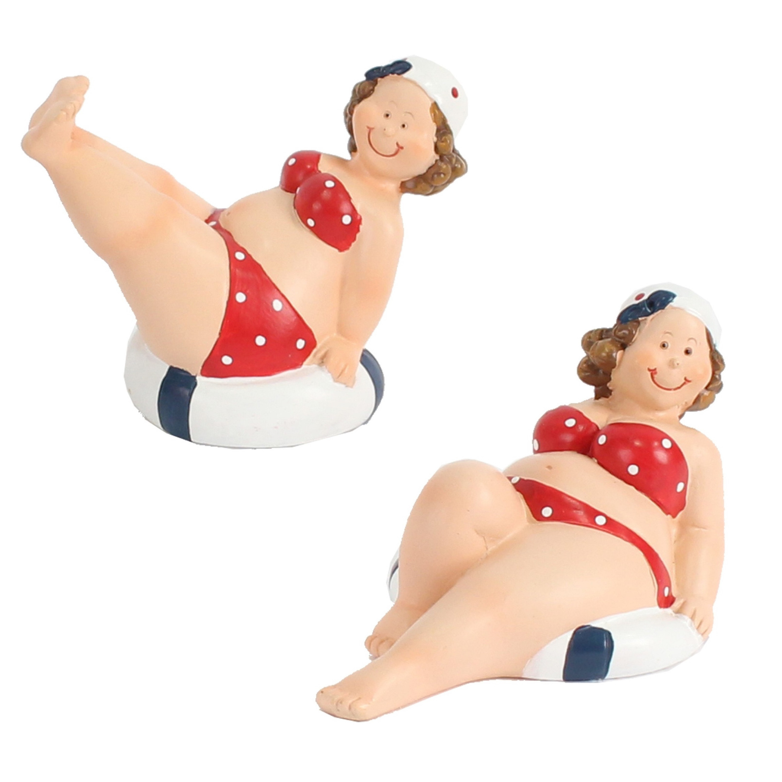 Woonkamer decoratie beeldjes set van 2 dikke dames rood badpak 10 cm