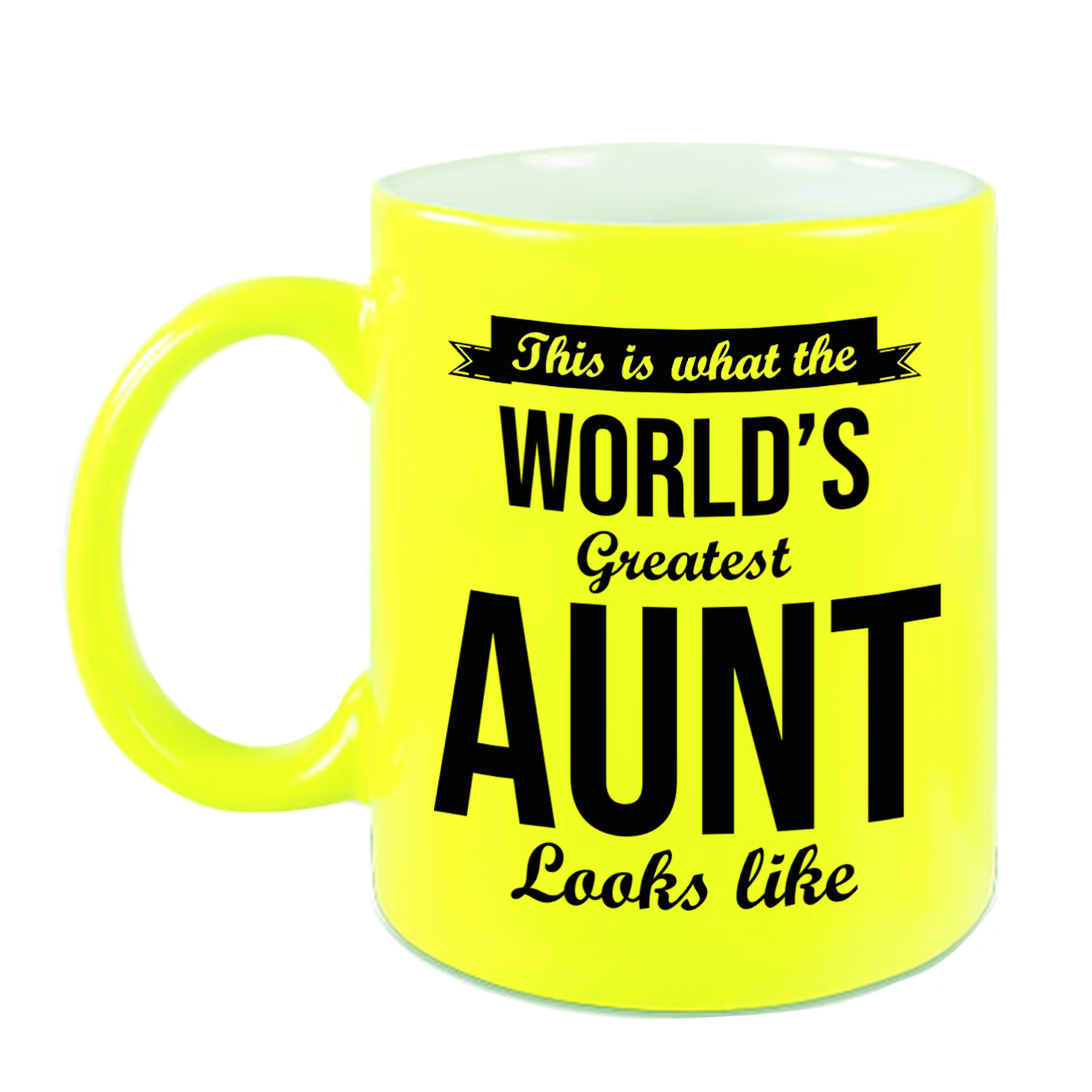 Worlds Greatest Aunt-tante cadeau mok-beker neon geel 330 ml