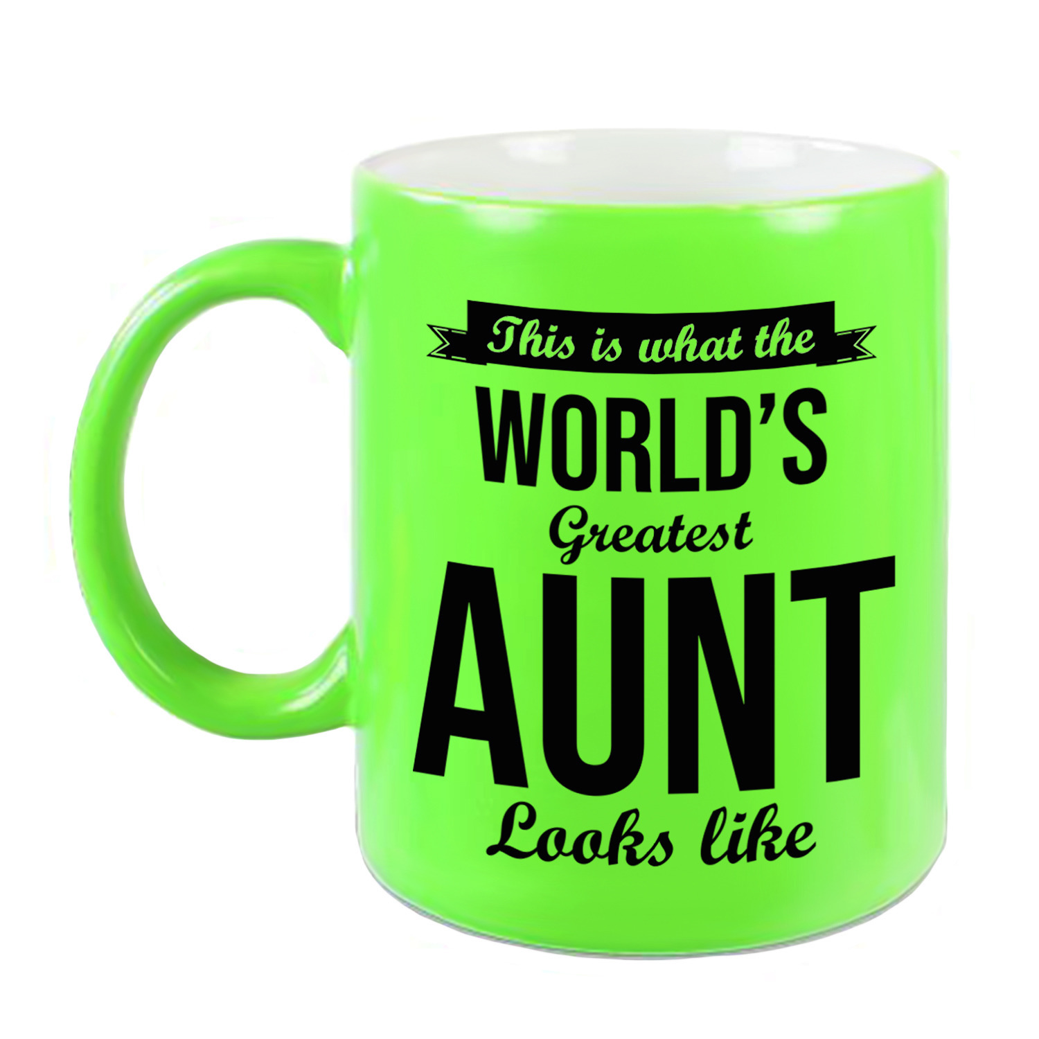 Worlds Greatest Aunt-tante cadeau mok-beker neon groen 330 ml