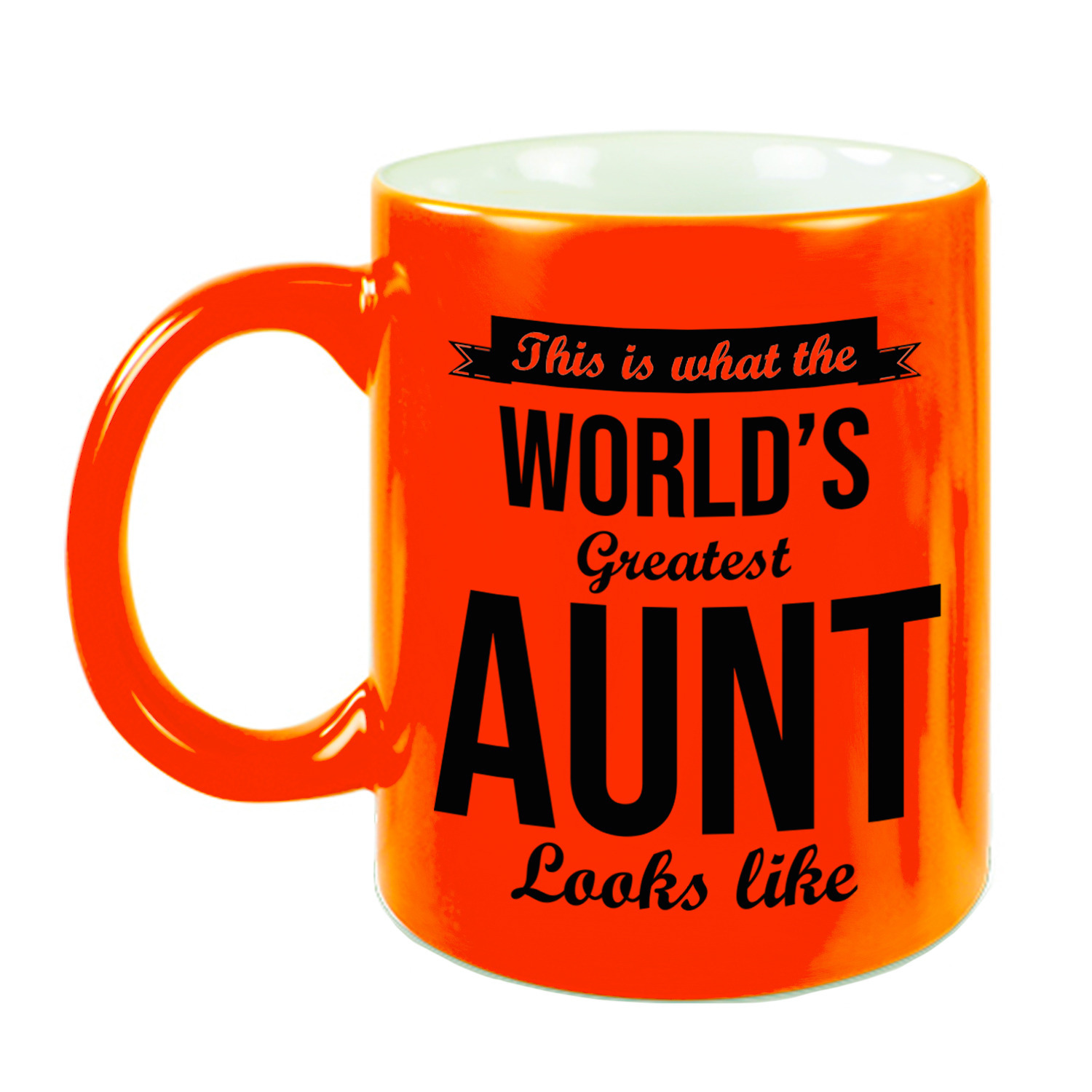 Worlds Greatest Aunt-tante cadeau mok-beker neon oranje 330 ml