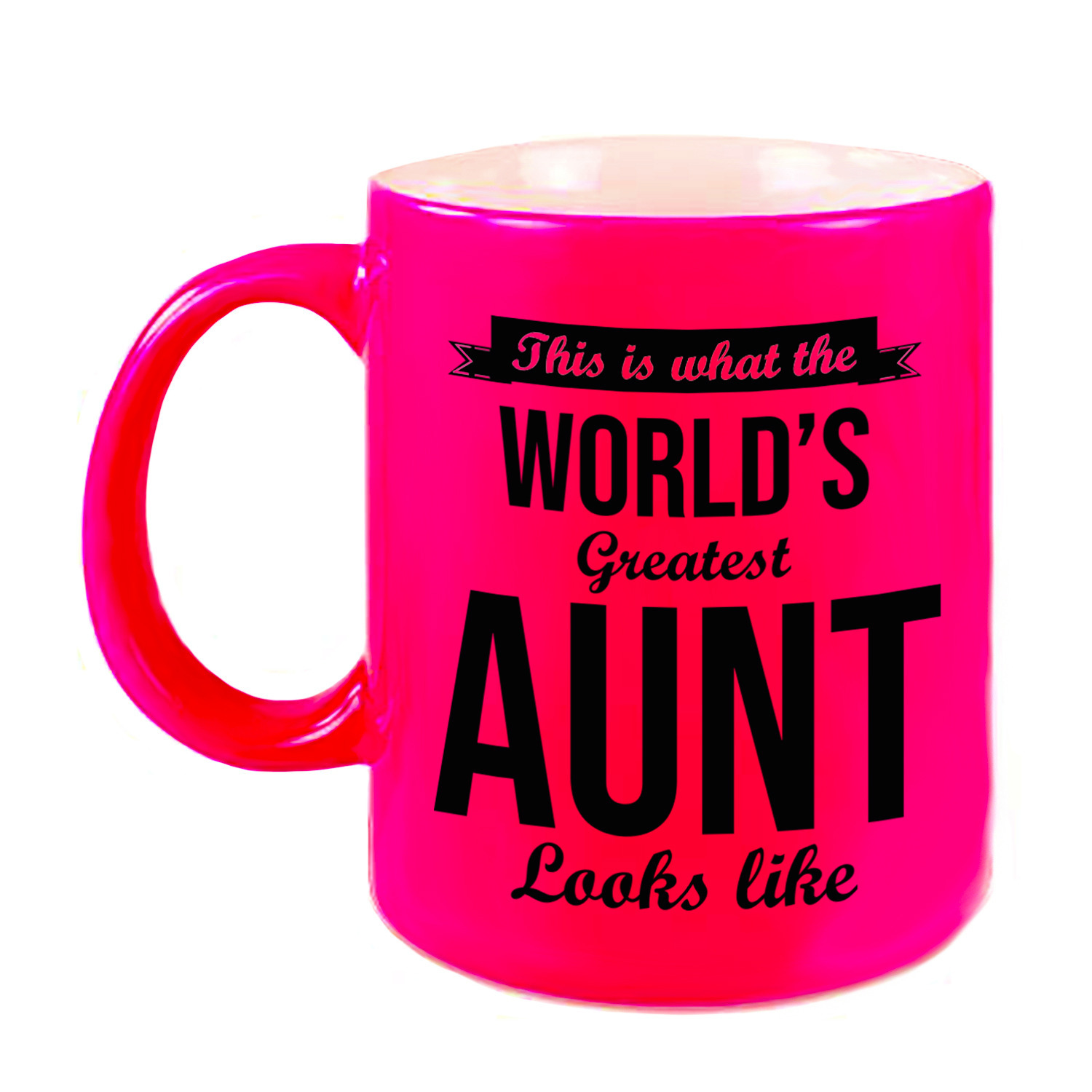 Worlds Greatest Aunt-tante cadeau mok-beker neon roze 330 ml