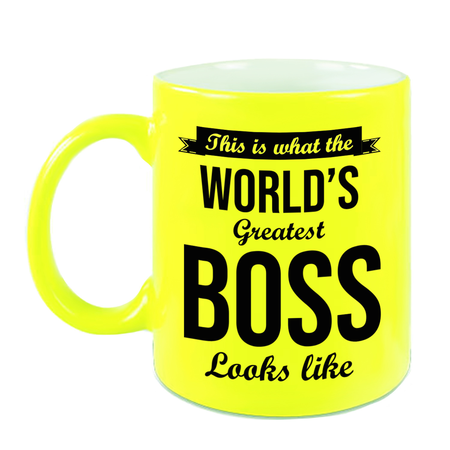 Worlds Greatest Boss cadeau mok-beker neon geel 330 ml
