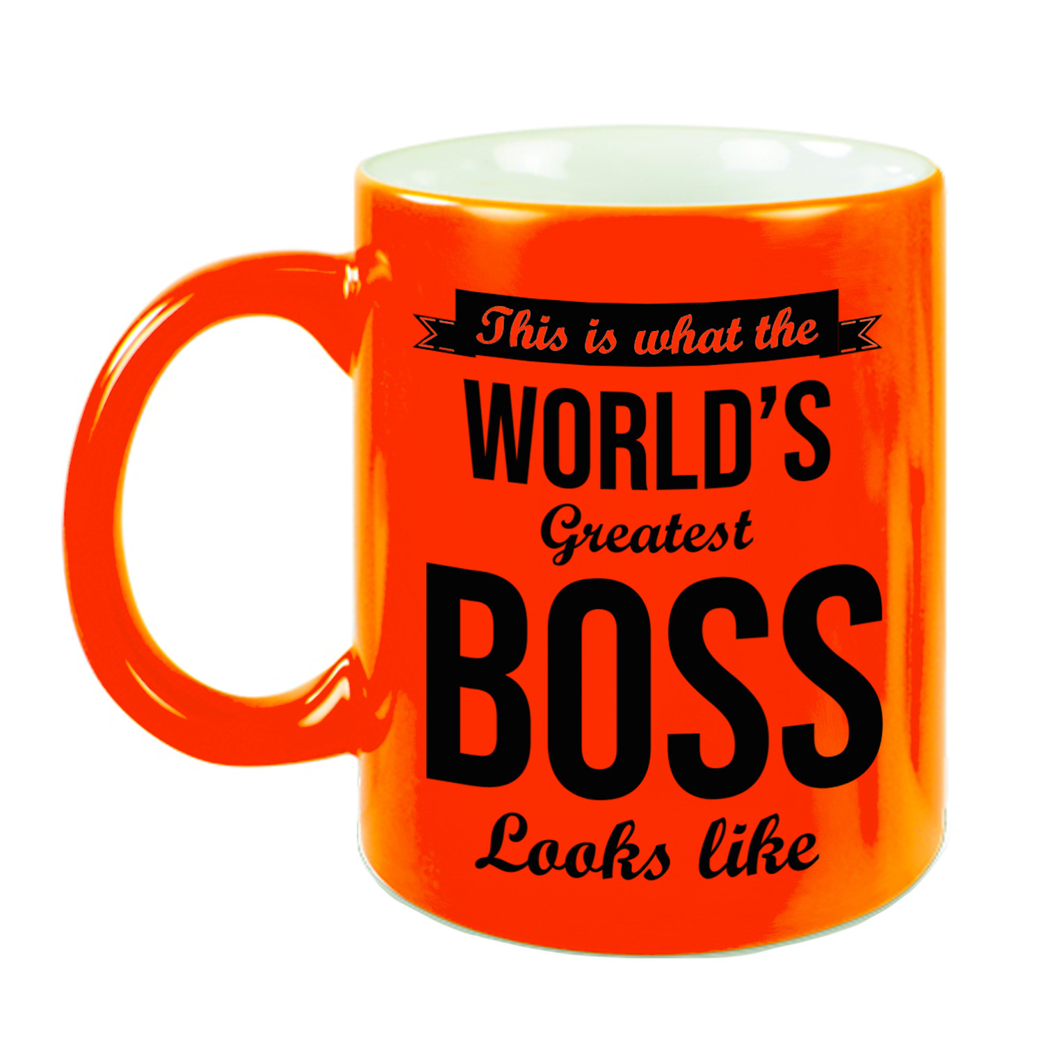 Worlds Greatest Boss cadeau mok-beker neon oranje 330 ml