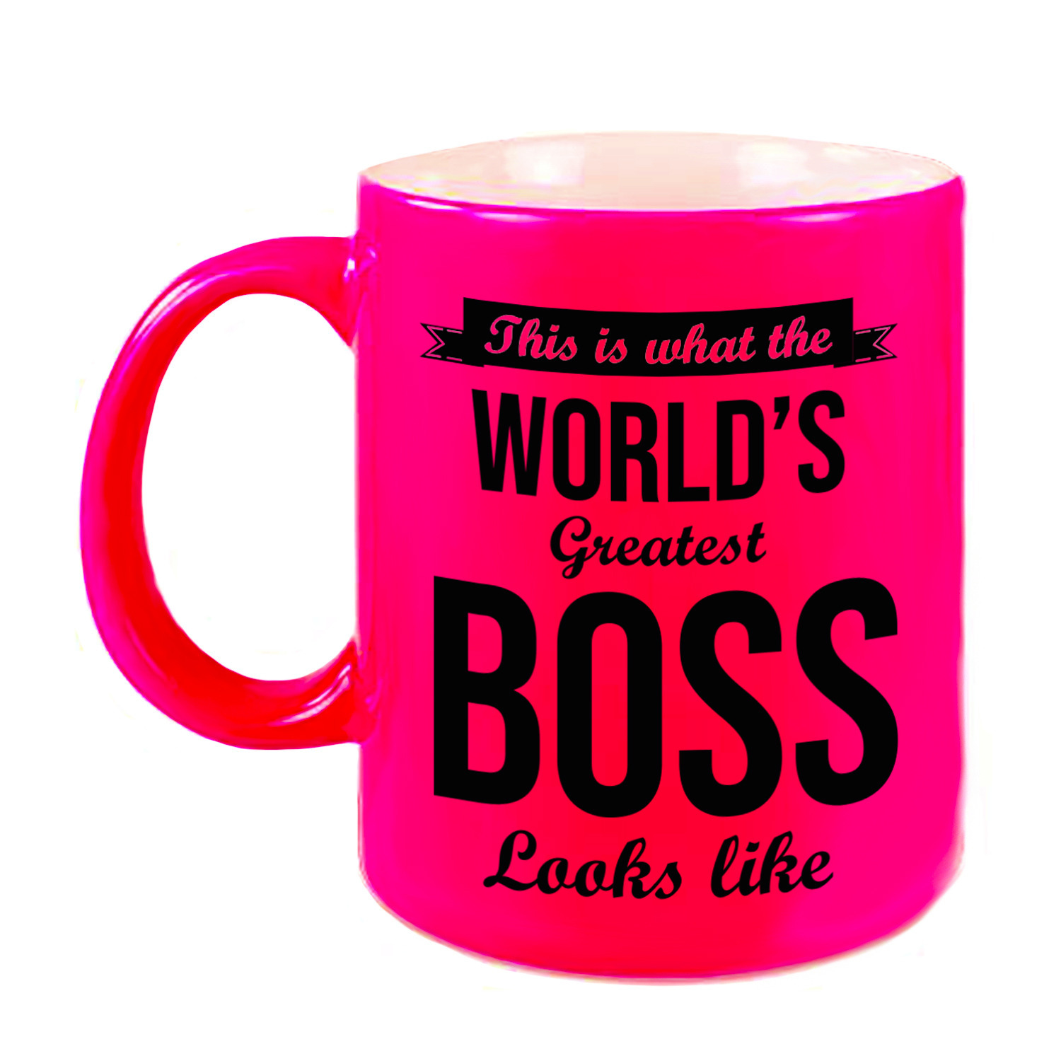 Worlds Greatest Boss cadeau mok-beker neon roze 330 ml