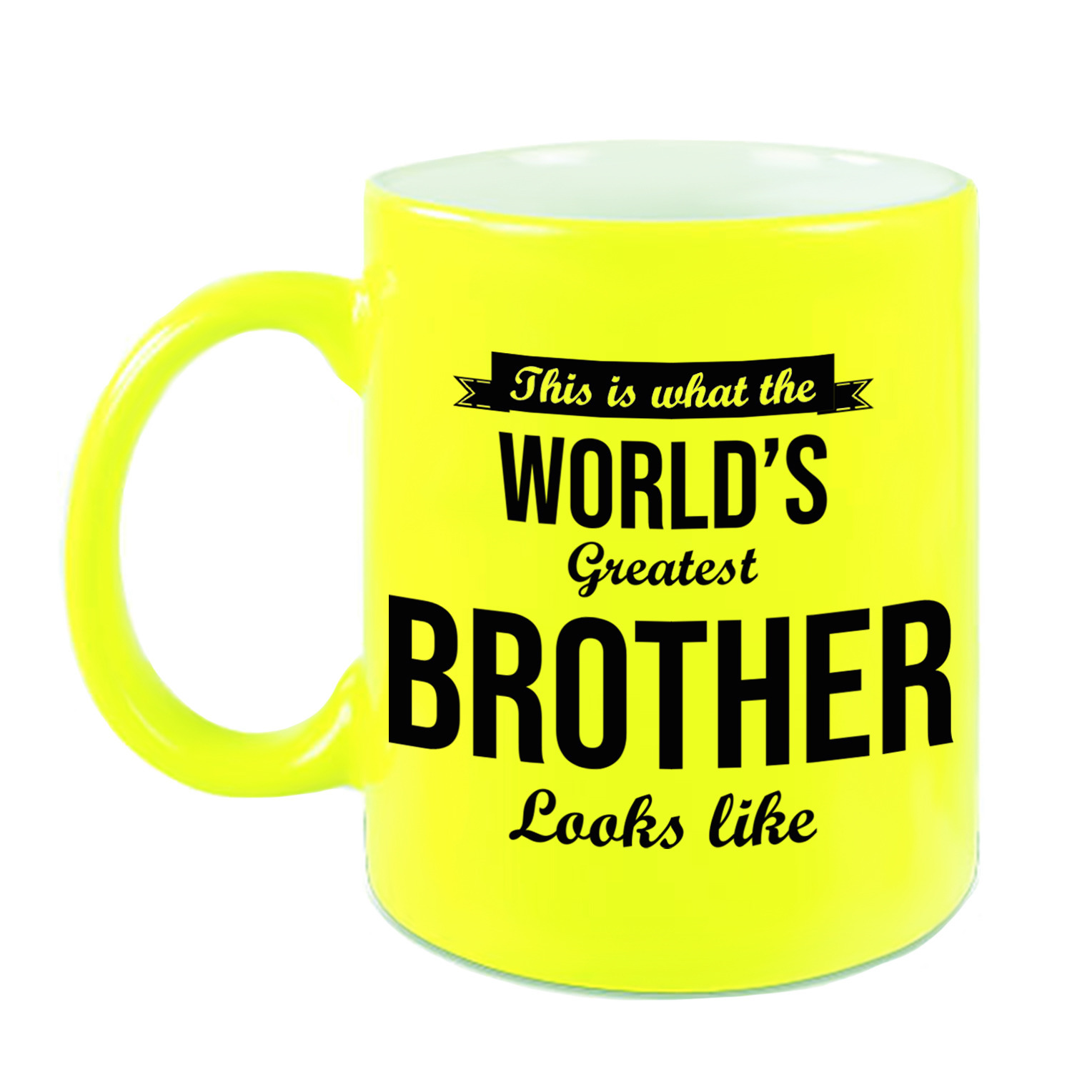 Worlds Greatest Brother cadeau mok-beker neon geel 330 ml
