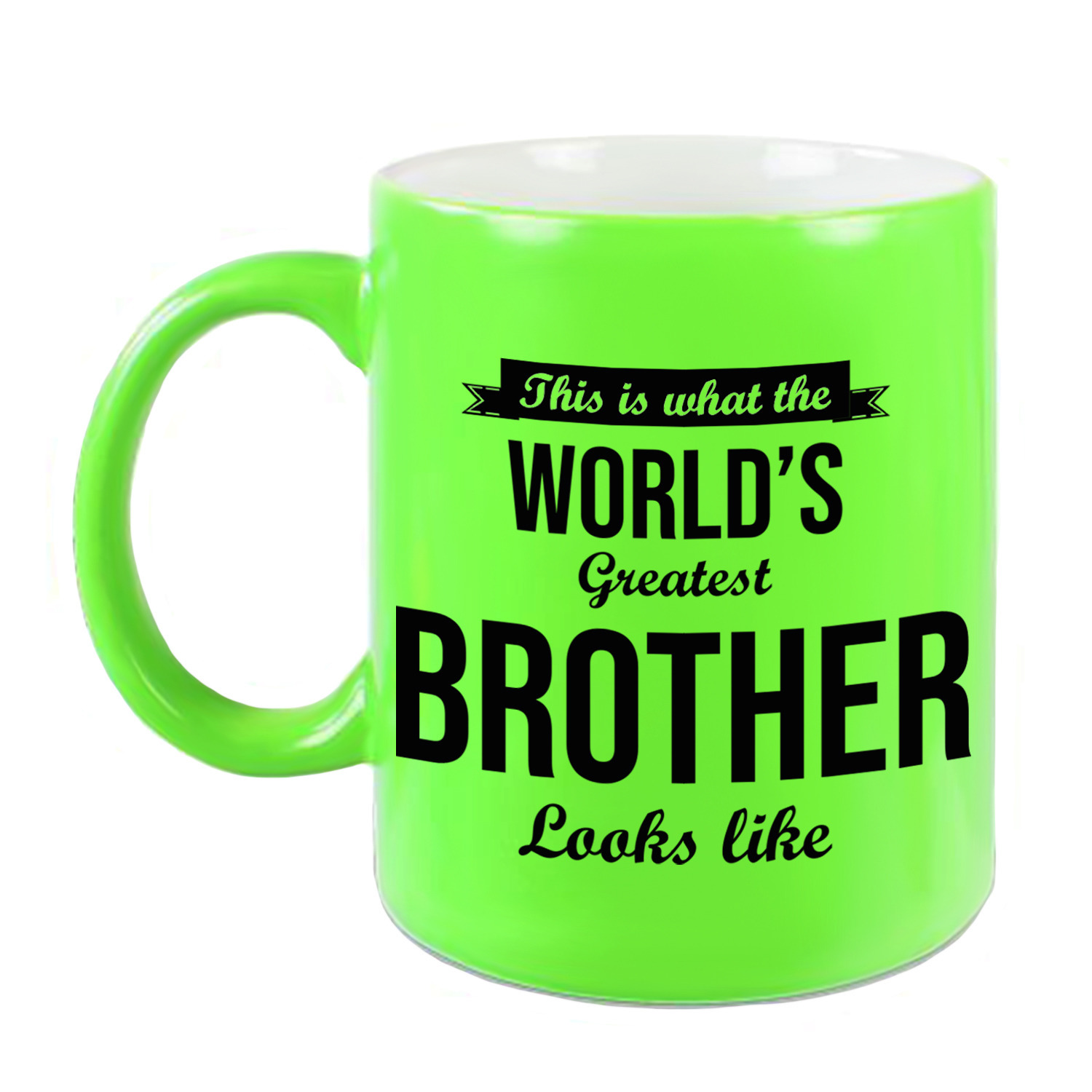 Worlds Greatest Brother cadeau mok-beker neon groen 330 ml