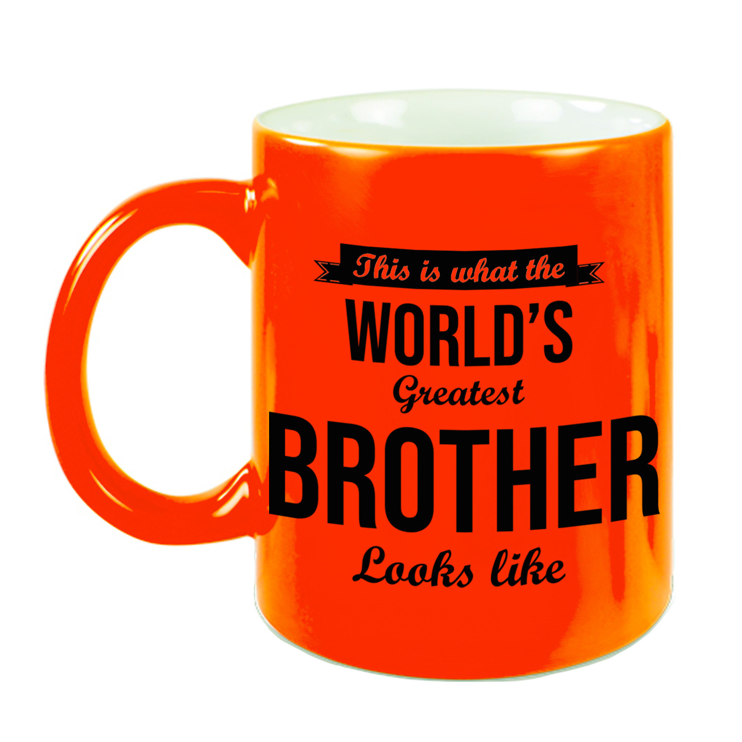 Worlds Greatest Brother cadeau mok-beker neon oranje 330 ml