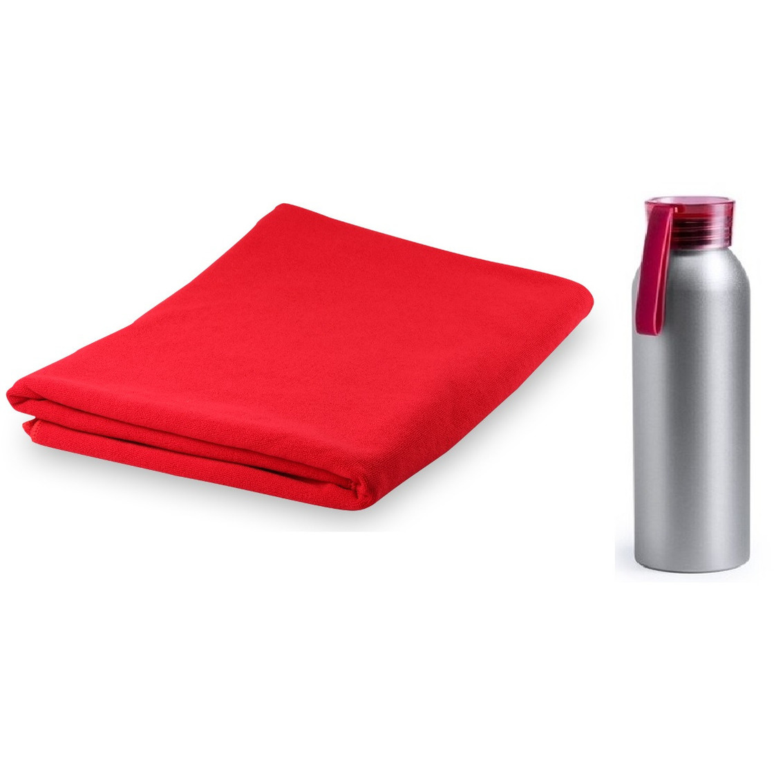 Yoga wellness microvezel handdoek en waterfles rood